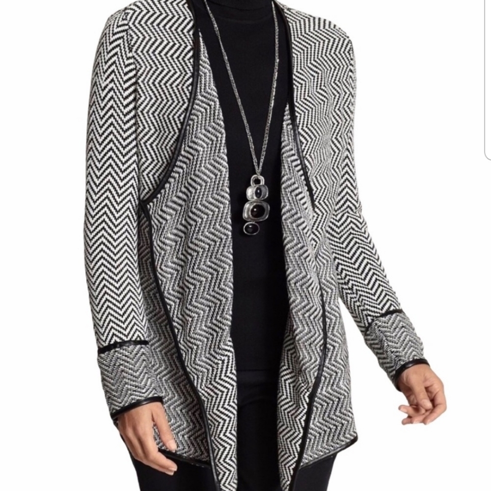Chico's Waterfall Cardigan Faux leather trim